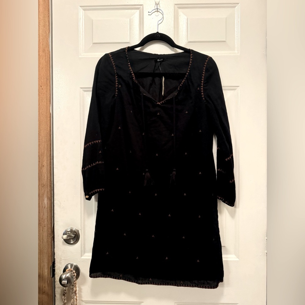 Madewell Black Long Sleeve Dress with Gold Detailing